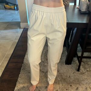 White faux leather straight leg pant